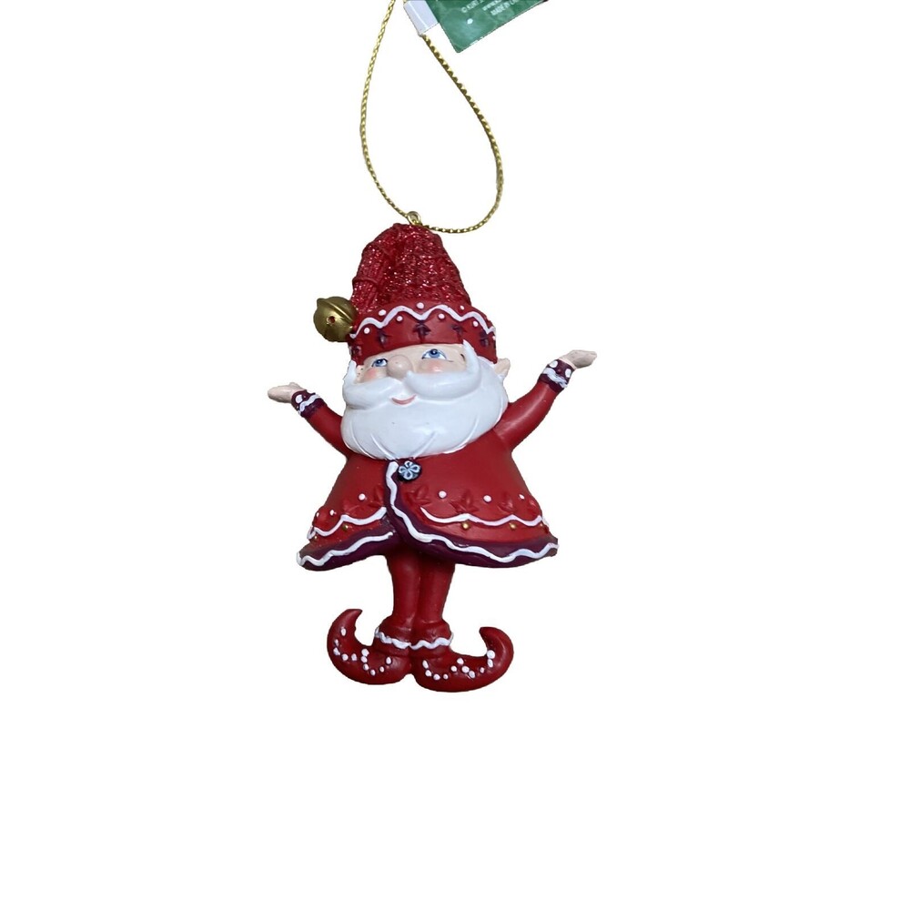 Kurt Adler Red and White  Santa Gnome Ornament Legs Together Hanging With Tag